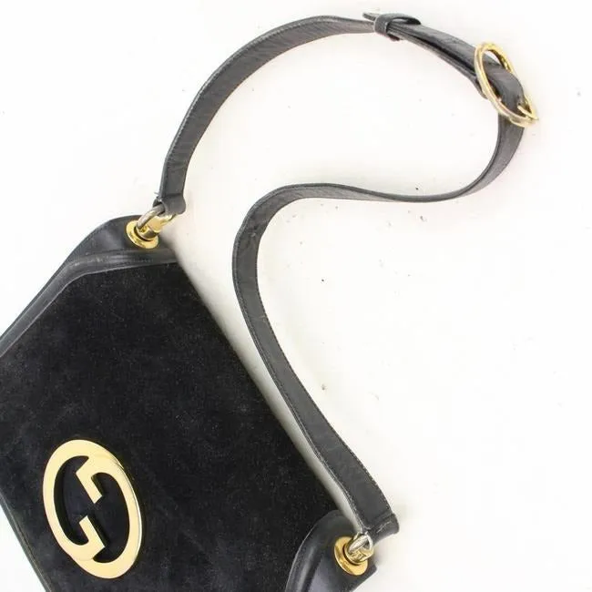 Gucci Vintage Midnight Blue Suede With Leather Trim Hobo Bag