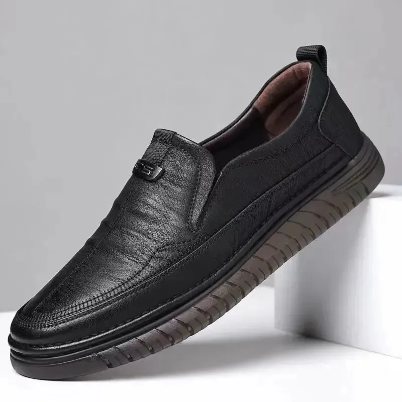 Handmade Cow Leather Shoes for Men - Business Casual Lightweight Soft Bottom Loafers, Slip-On Driving Flats Male Footwear