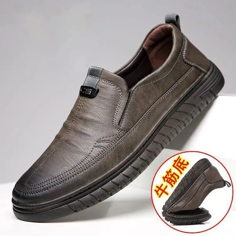 Handmade Cow Leather Shoes for Men - Business Casual Lightweight Soft Bottom Loafers, Slip-On Driving Flats Male Footwear