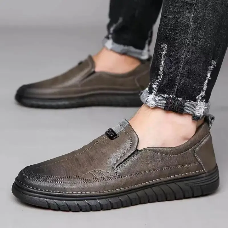 Handmade Cow Leather Shoes for Men - Business Casual Lightweight Soft Bottom Loafers, Slip-On Driving Flats Male Footwear