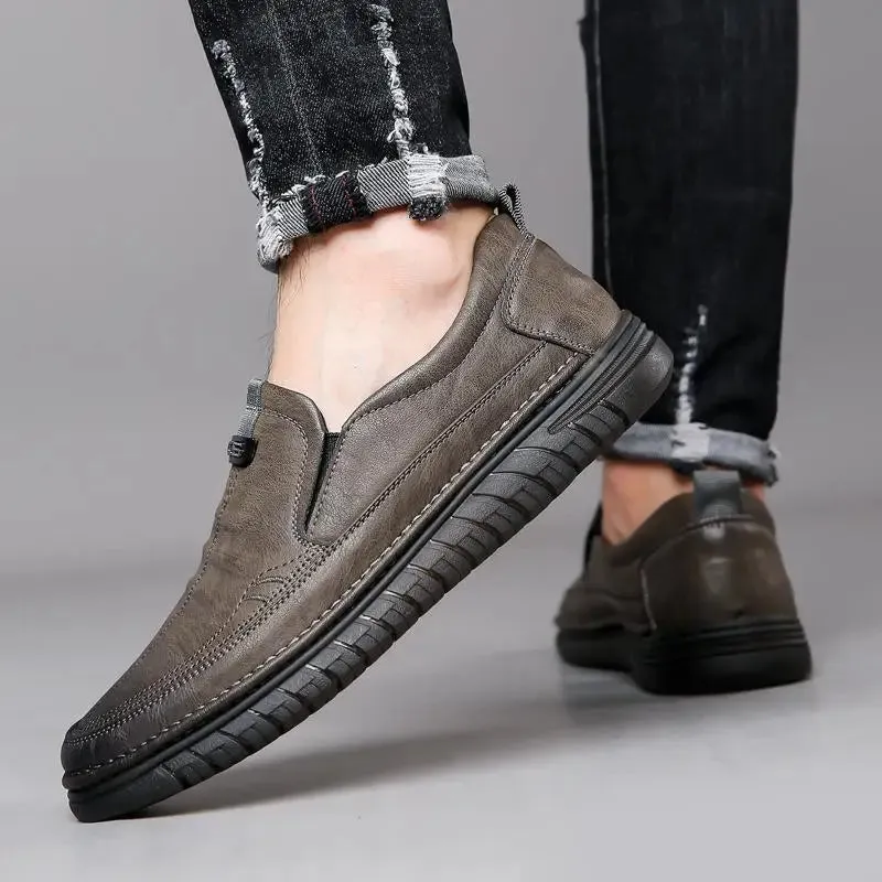 Handmade Cow Leather Shoes for Men - Business Casual Lightweight Soft Bottom Loafers, Slip-On Driving Flats Male Footwear