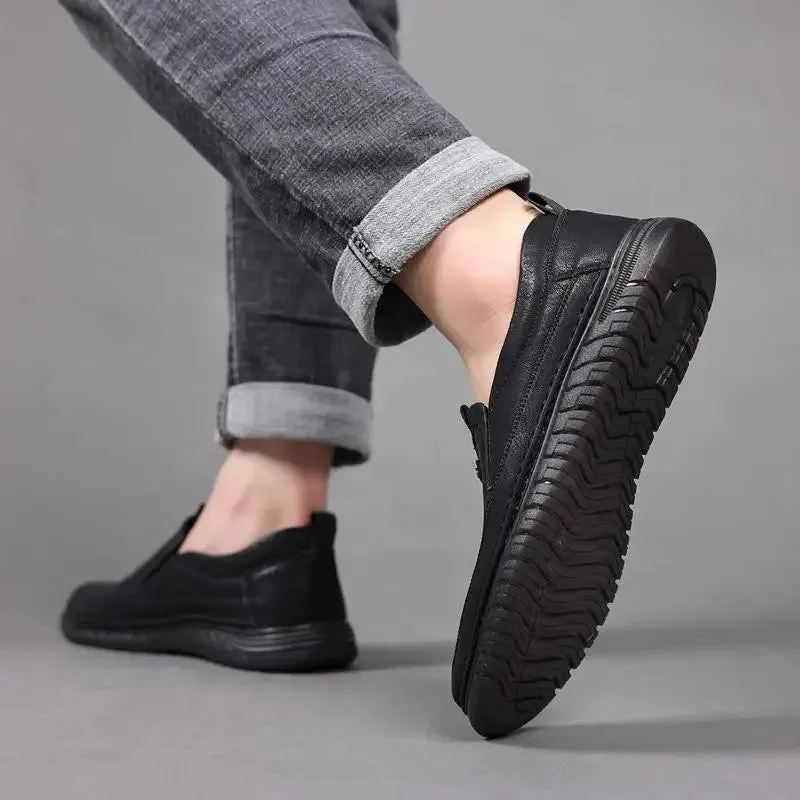Handmade Cow Leather Shoes for Men - Business Casual Lightweight Soft Bottom Loafers, Slip-On Driving Flats Male Footwear