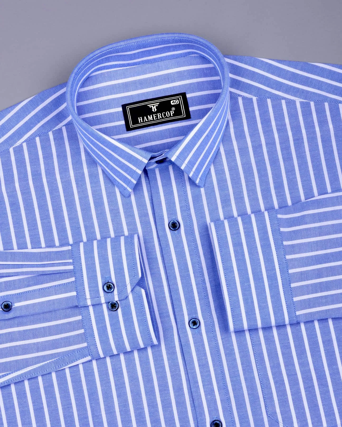 Lapis Blue With White Stripe Oxford Cotton Shirt