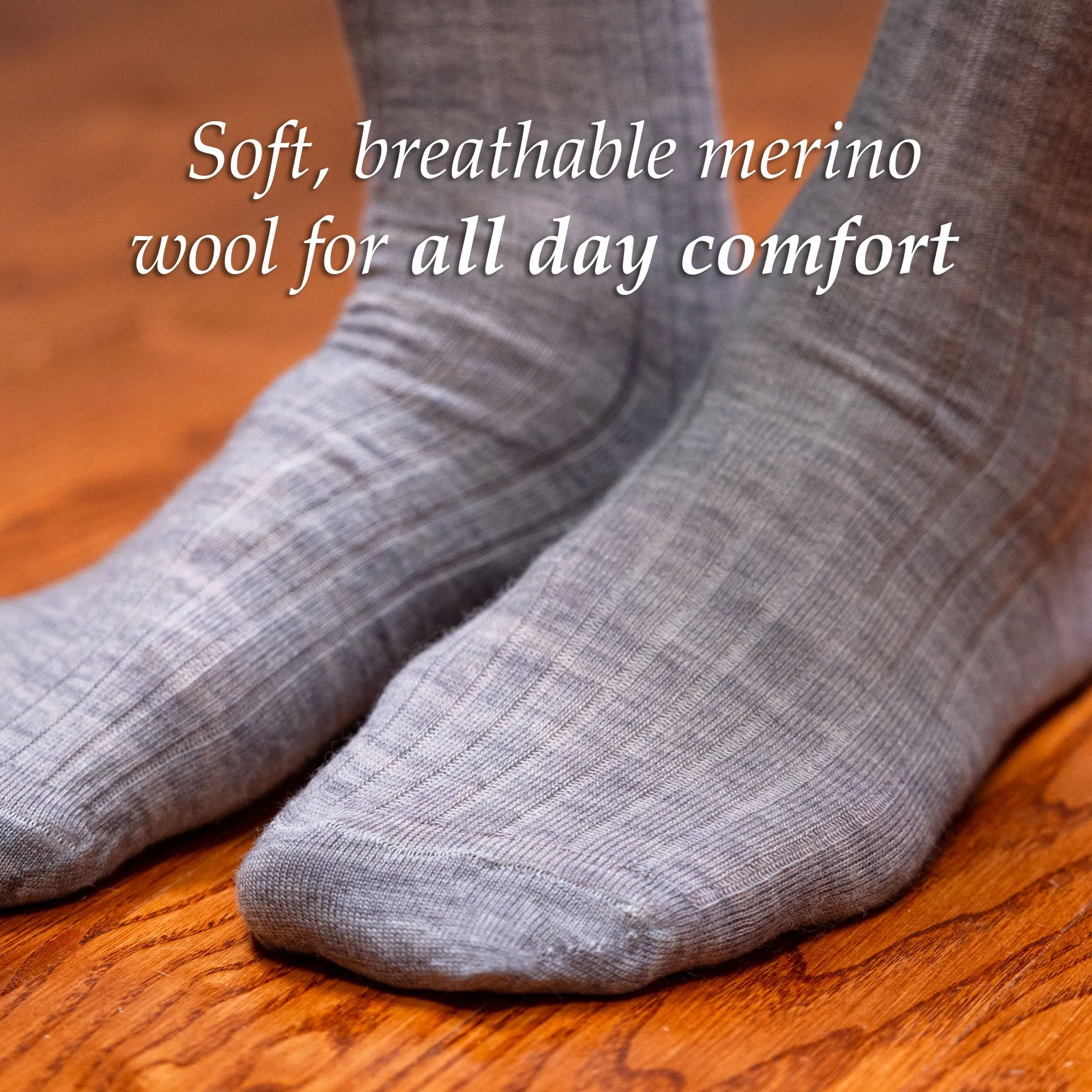 Light Grey Heather Merino Wool Over the Calf Dress Socks