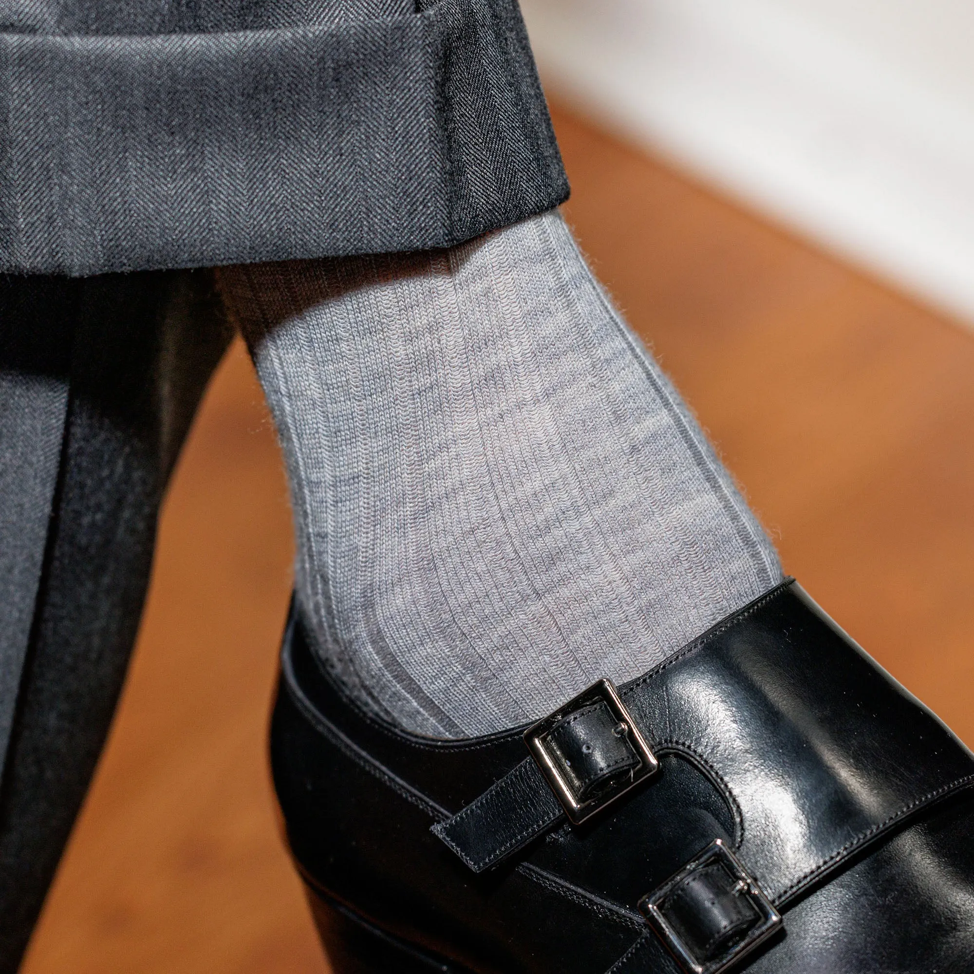 Light Grey Heather Merino Wool Over the Calf Dress Socks