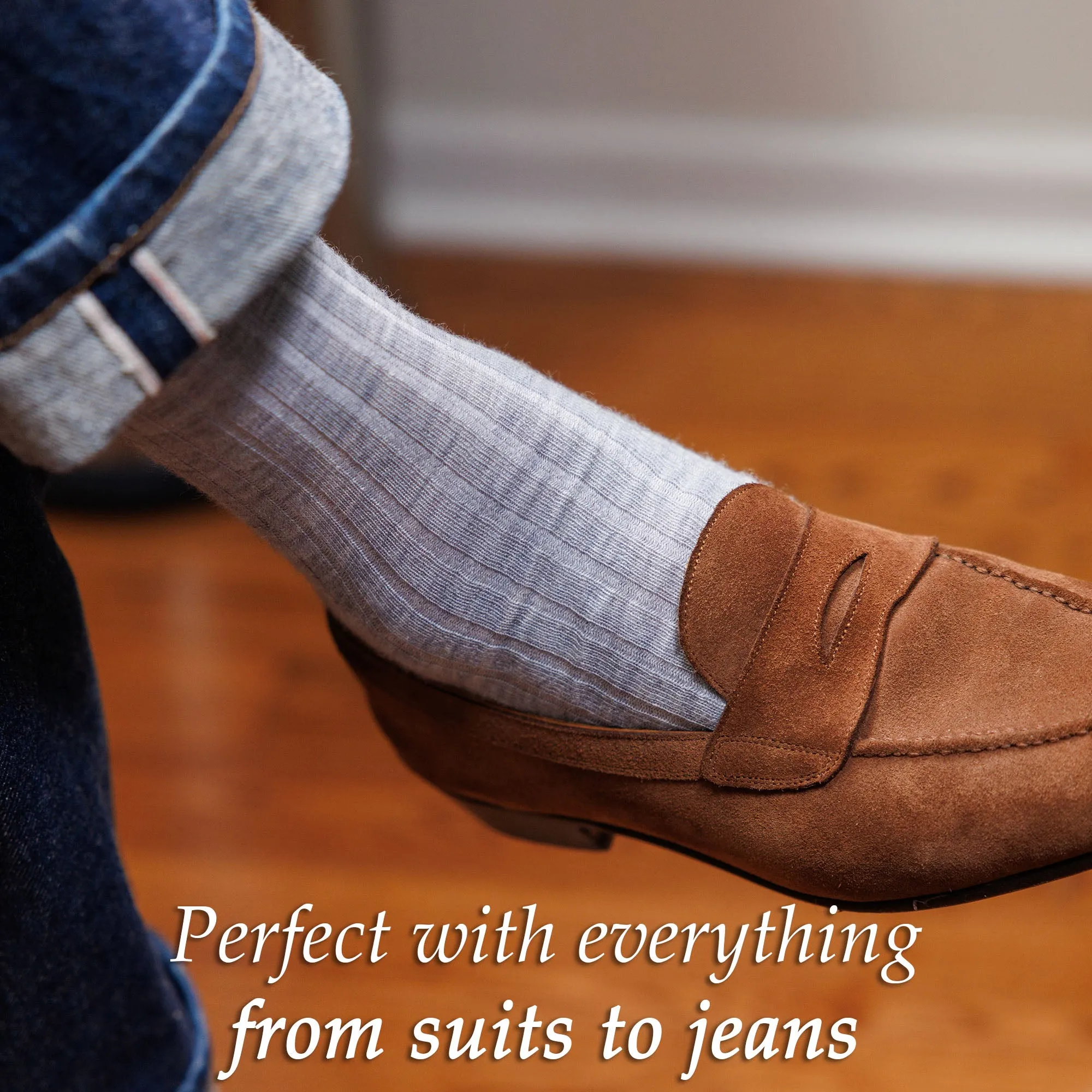 Light Grey Heather Merino Wool Over the Calf Dress Socks