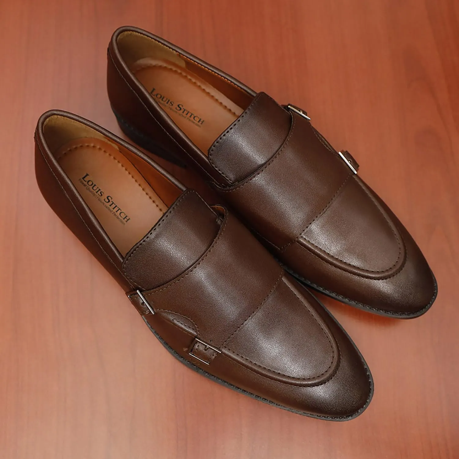 LOUIS STITCH Men's Brunette Brown Shoes Slipon Style Comfortable Monks for Men