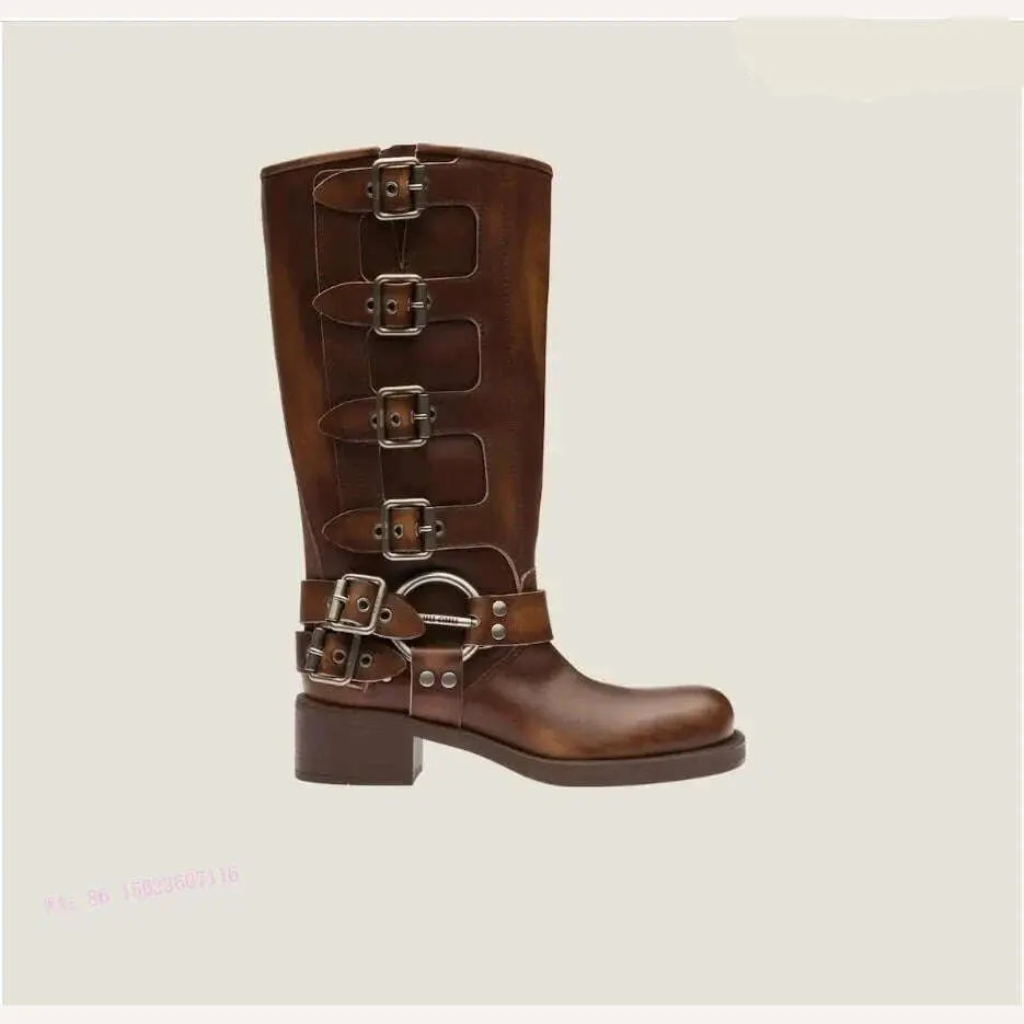New Fashion Boots Genuine Leather Metal Rivet Knight Boots Versatile High Boots Western Cowboy Boots for Women