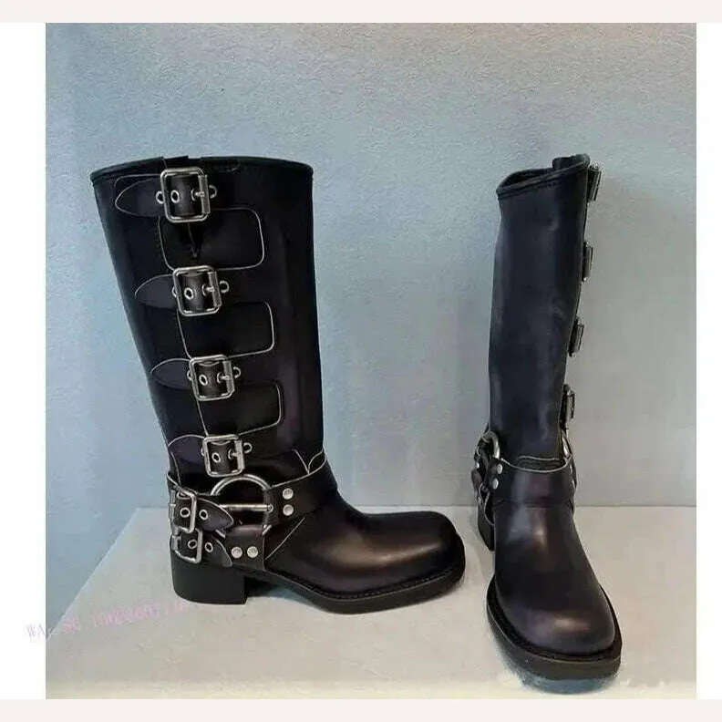 New Fashion Boots Genuine Leather Metal Rivet Knight Boots Versatile High Boots Western Cowboy Boots for Women