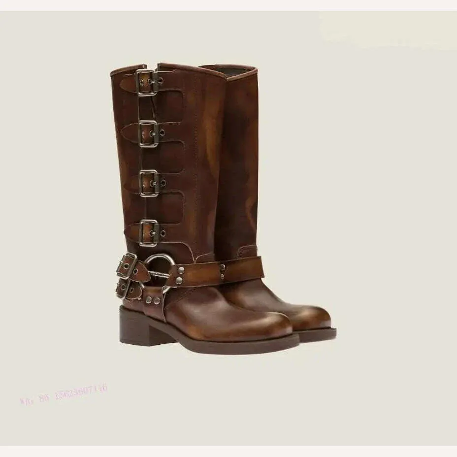 New Fashion Boots Genuine Leather Metal Rivet Knight Boots Versatile High Boots Western Cowboy Boots for Women