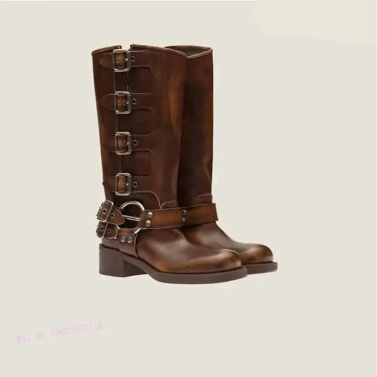 New Fashion Boots Genuine Leather Metal Rivet Knight Boots Versatile High Boots Western Cowboy Boots for Women