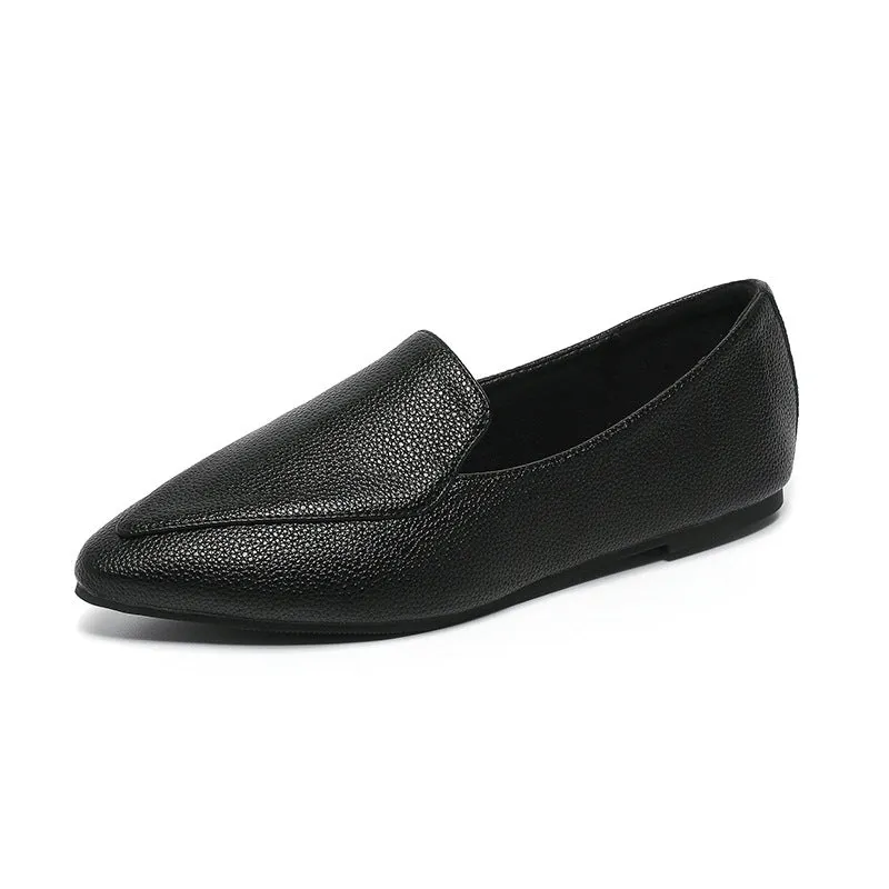 Office Solid Color Comfort Pointed Flat Slip on Lofter Loafers Women Plus Size Flats