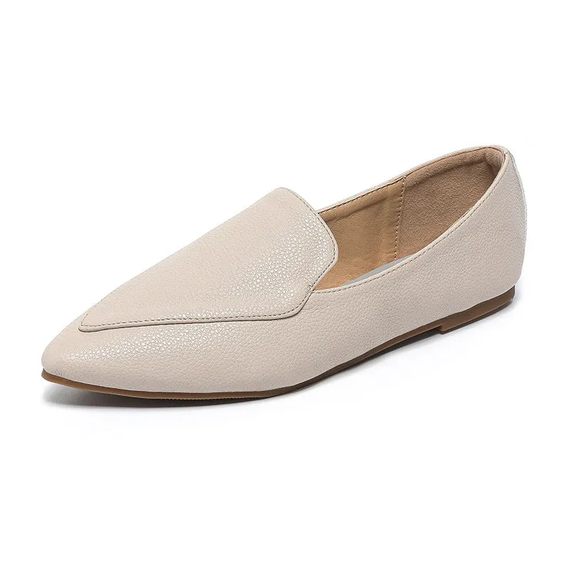 Office Solid Color Comfort Pointed Flat Slip on Lofter Loafers Women Plus Size Flats