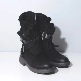 Round Toe Buckled Boots