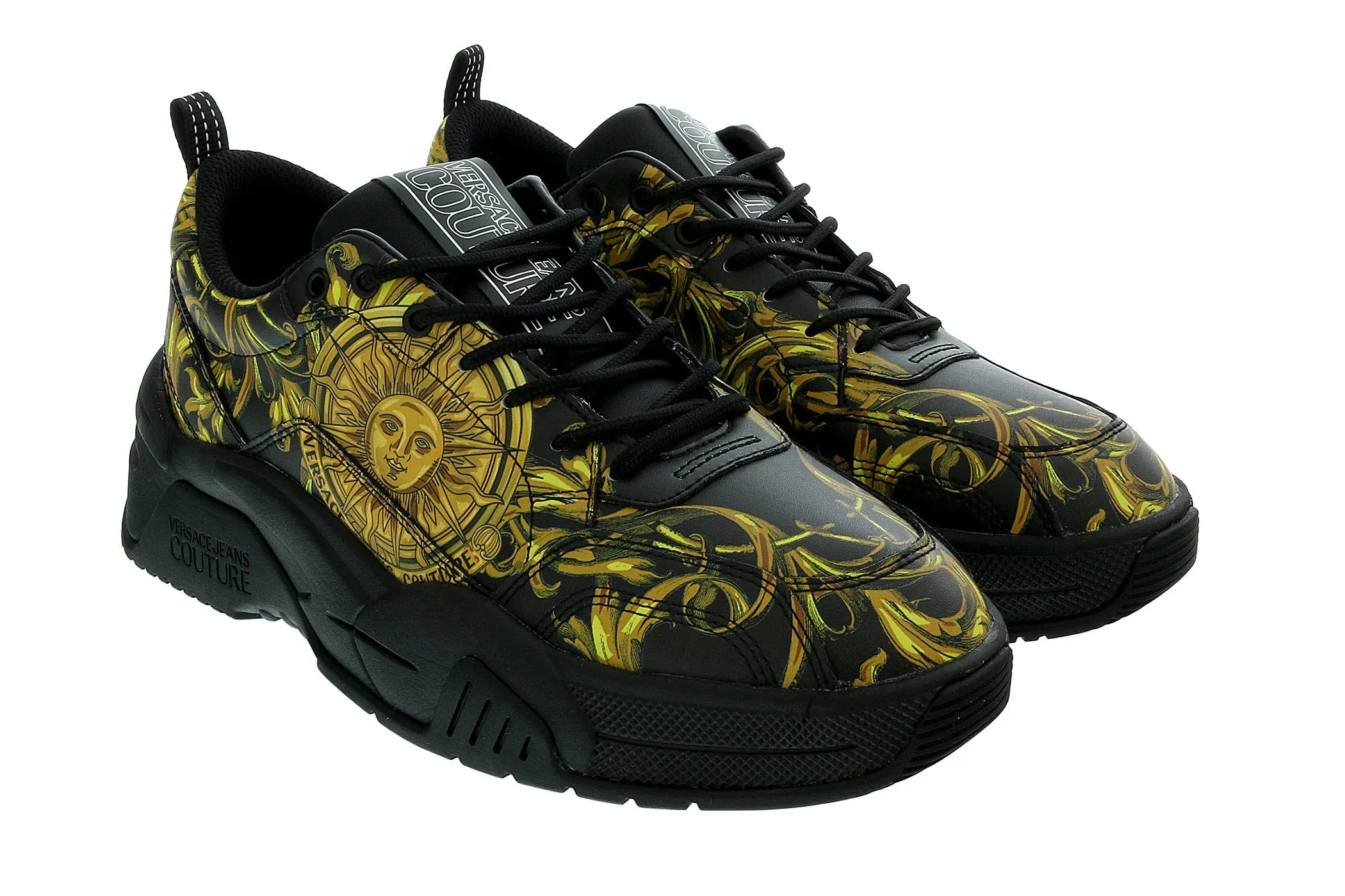 Versace Jeans Couture Black Gold Athletic Baroque Fashion Chunky Sneakers-