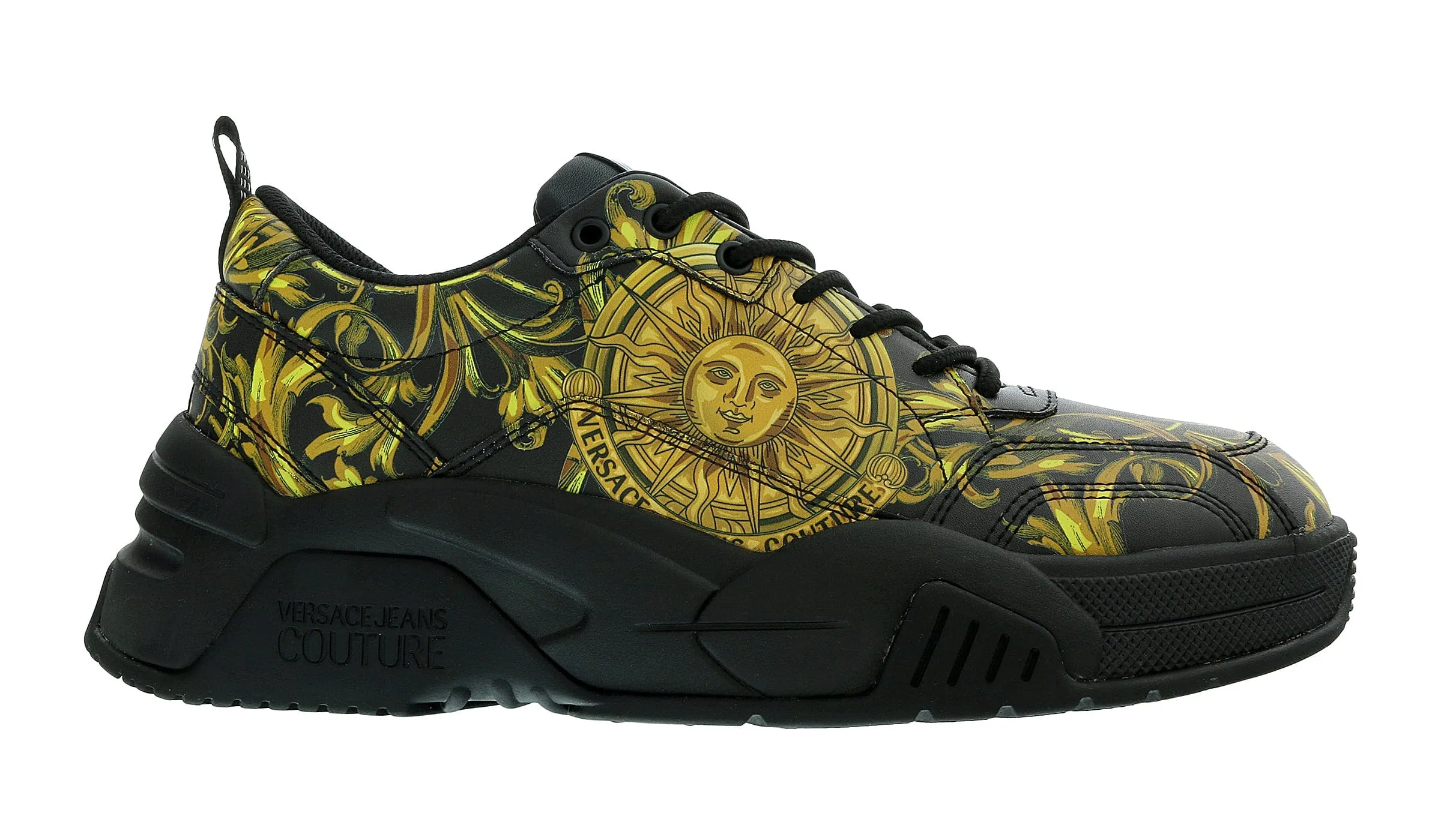 Versace Jeans Couture Black Gold Athletic Baroque Fashion Chunky Sneakers-
