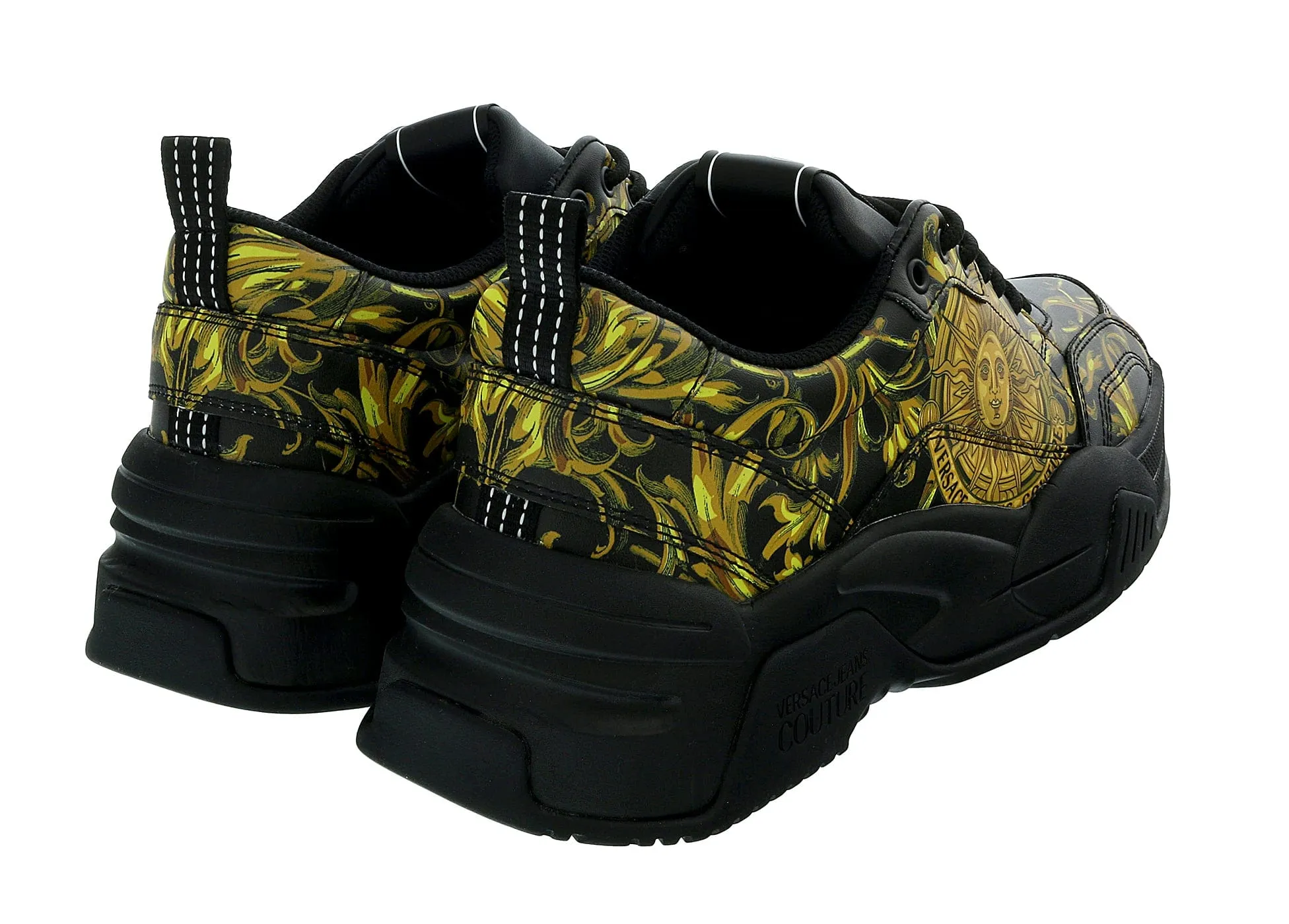 Versace Jeans Couture Black Gold Athletic Baroque Fashion Chunky Sneakers-